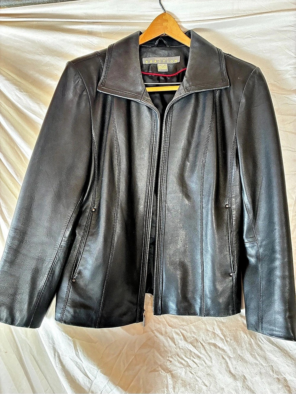 Kenneth Cole Reaction Black Faux Leather Jacket Size Large Like New